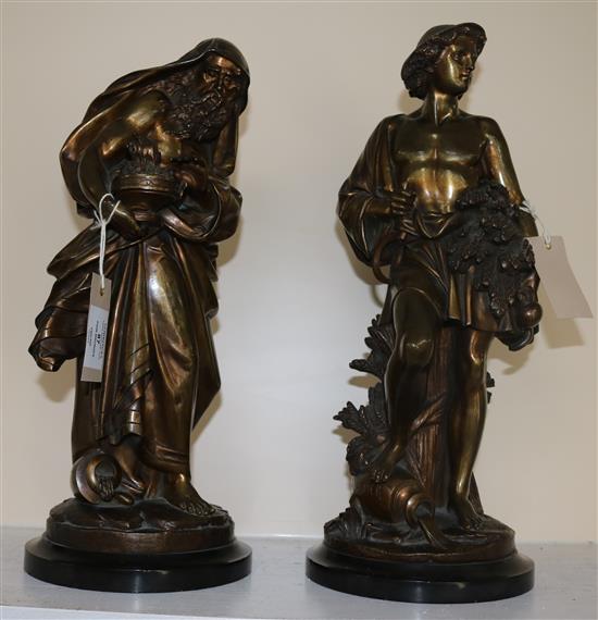 Albert-Ernest Carrier-Belleuse (1824-1887). A pair of bronze figures representing Summer and Winter, 16.5in.